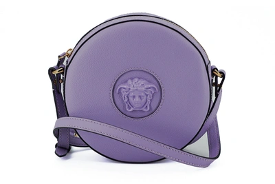 Versace Purple Calf Leather Round Disco Shoulder Bag