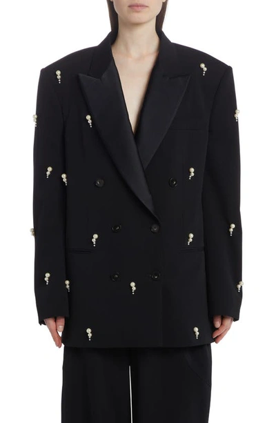 Stella Mccartney Pearl Embroidery Oversized Double-breasted Blazer In Black