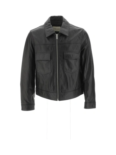 Flaneur Homme Leather Biker Jacket In Black