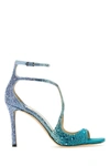 Jimmy Choo Azia 95 Sandal In Blue Peacock With Crystals In Printed