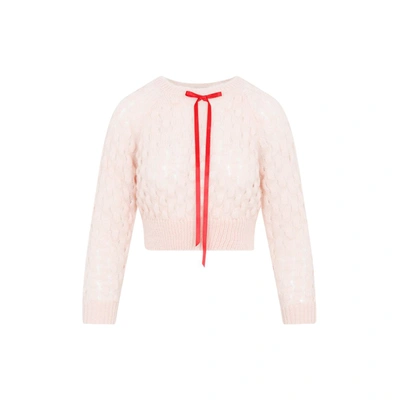 Simone Rocha Bow-embellished Mohair-blend Sweater In Peach Red