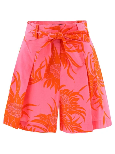 Pinko Belted Floral Print Shorts In Multicolor