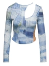 ANDERSSON BELL 'ANJA' LIGHT BLUE LONG-SLEEVE TOP WITH CUT-OUT AND DENIM PATCH PRINT WOMAN