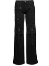 BLUMARINE BLACK CARGO JEANS WITH BUCKLES AND BRANDED BUTTON IN STRETCH COTTON DENIM WOMAN