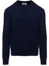 AMI ALEXANDRE MATTIUSSI BLUE CREWNECK SWEATER WITH RIBBED TRIM IN CASHMERE AND WOOL MAN