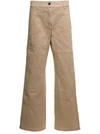 PALM ANGELS BEIGE 'CARGO' PANTS WITH EMBROIDERED PALM IN COTTON DENIM WOMAN
