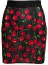 DOLCE & GABBANA BLACK MINI-SKIRT WITH ALL-OVER CHERRY PRINT IN STRETCH POLYAMIDE WOMAN