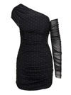 ROTATE BIRGER CHRISTENSEN MINI BLACK ASYMMETRIC DRESS WITH ALL-OVER RHINESTONE EMBELLISHMENT IN MESH WOMAN