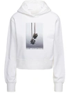 PALM ANGELS WHITE CROPPED HOODIE AND CONTRASTING PRINT IN COTTON WOMAN