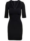 DOLCE & GABBANA BLACK MINI DRESS WITH SHORT SLEEVES AND NECKLINE DETAIL IN VISCOSE BLEND WOMAN