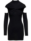 COPERNI MINI BLACK DRESS WITH MOCK NECK AND TWISTED CUT-OUT IN WOOL WOMAN