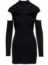 Coperni Black Mini Dress With Mock Neck And Twisted Cut-out In Wool Woman In Black