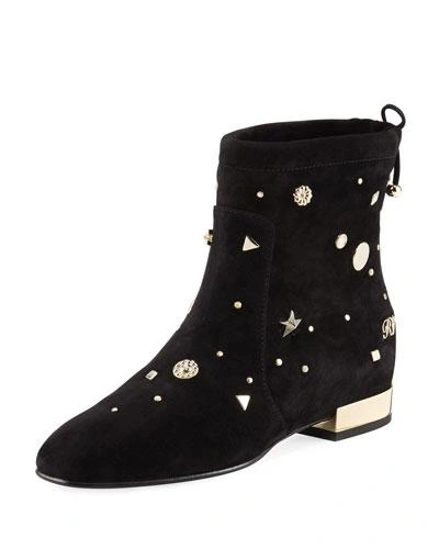 Roger Vivier New Polly Astre Stud Ankle Boots In Suede In Black