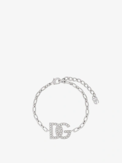 Dolce & Gabbana Logo-charm Chain Bracelet In Silver