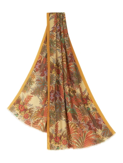 Etro Foliage Floral Scarf In Nude & Neutrals