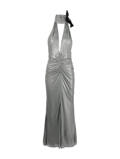 Alessandra Rich Halterneck Open-back Evening Dress In Silver