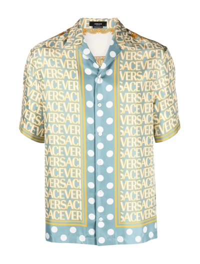 Versace Allover-print Silk Shirt In Blue