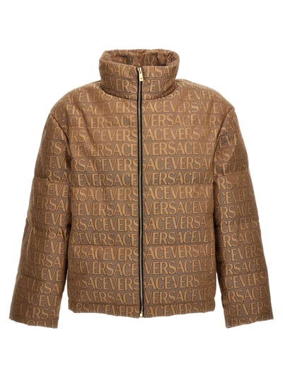 Versace Monogram Cotton Blend Down Jacket In Multi-colored