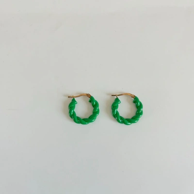 Pre-owned Bottega Veneta Round-twist Detail Hoop Earrings In Verde