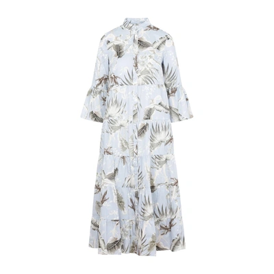 Erdem Panthea Tiered Floral-print Cotton Midi Dress In Wild Palm Blue