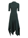 Stella Mccartney Asymmetric Ribbed-knit Short Sleeved Dress In Green