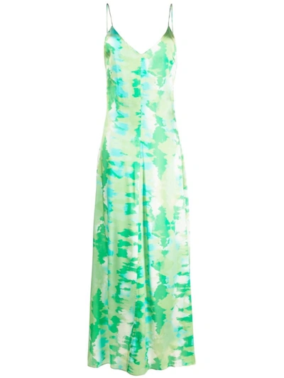 Ganni Stretch Satin Maxi Slip Dress In Lily Green