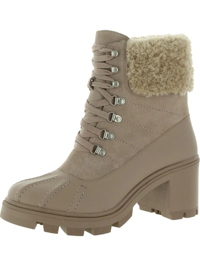 Splendid Mikayla Womens Leather Block Heel Combat & Lace-up Boots In Beige