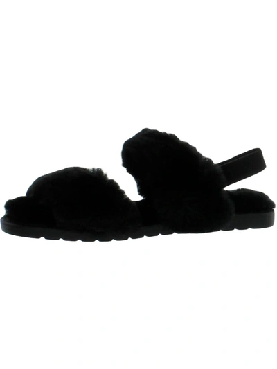 Sun + Stone Emmaa Womens Faux Fur Open Toe Slingback Sandals In Black