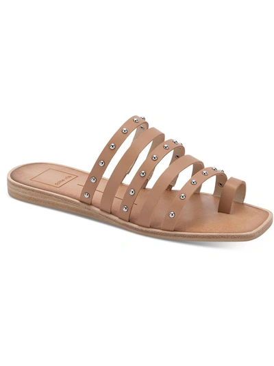 Dolce Vita Kaylee Womens Faux Leather Toe Loop Slide Sandals In Brown