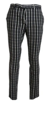 Bencivenga Black Checkered Cotton Casual Pants In Black