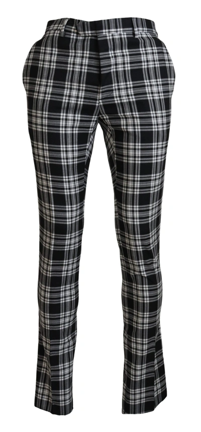 Bencivenga Black Checkered Cotton  Casual Trousers