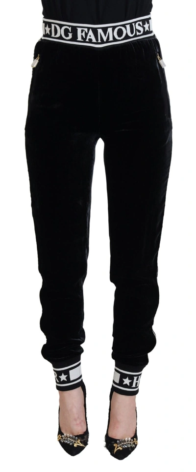 Dolce & Gabbana Black Dg Logo Velvet Trouser Pants