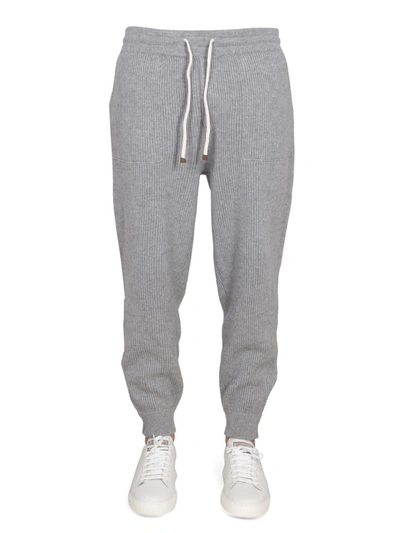 Brunello Cucinelli Tapered Cotton-blend Track Pants In Gray