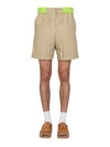 Palm Angels Side Band Bermuda Shorts In Beige