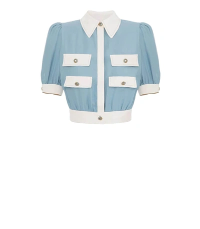 Elisabetta Franchi Sugar Paper Cropped Shirt In Light Blue