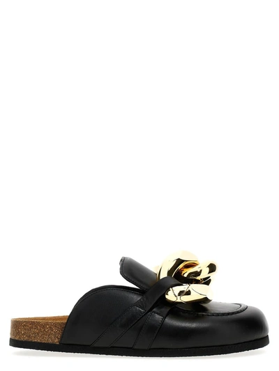 Jw Anderson Black Chain Slip-on Leather Loafers In 12140-001-black