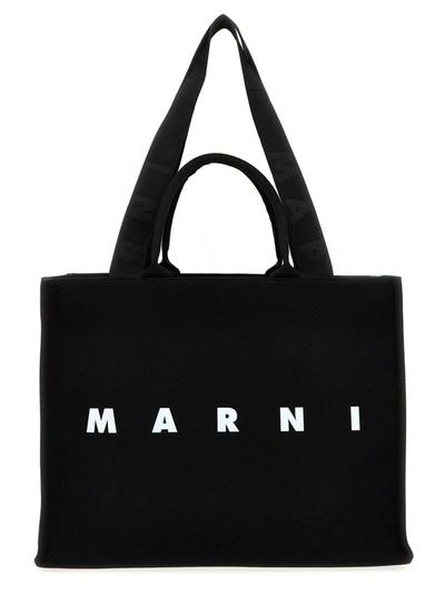 Marni East-west Logo-print Tote Bag In Black