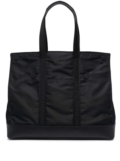 Alexander Mcqueen Nylon And Leather De Manta Tote Bag In Black