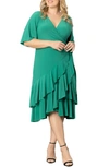 Kiyonna Plus Size Miranda Ruffle Wrap Dress In Emerald Green