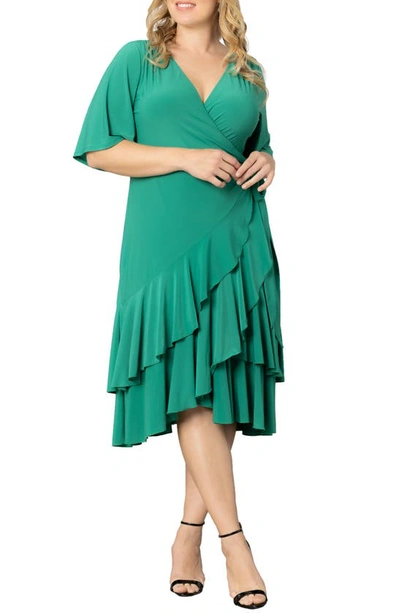 Kiyonna Plus Size Miranda Ruffle Wrap Dress In Emerald Green