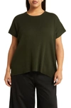 Eileen Fisher Rib Organic Cotton Blend Boxy Top In Woodland