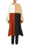 Chloé Colorblock Wool Blend Long Poncho In Beige/ Multicolor