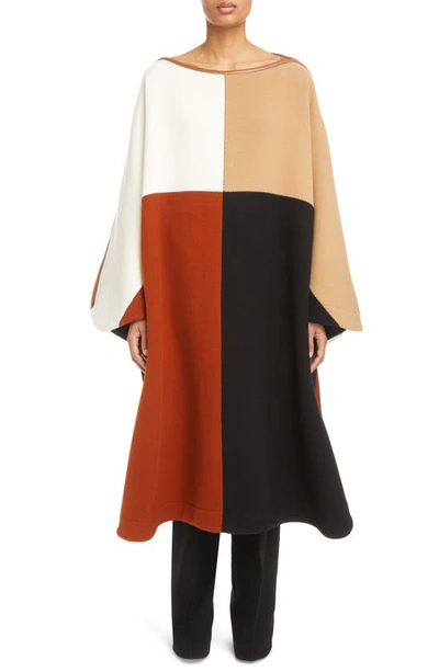 Chloé Colorblock Wool Blend Long Poncho In Multicolor