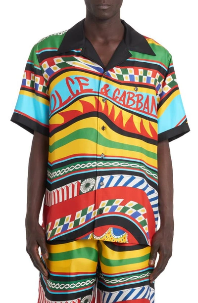 Dolce & Gabbana Carretto-print Silk Shirt In Multicolor