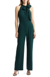 Vince Camuto Women's Signature Stretch Crepe Bow-neck Halter Jumpsuit In Hunter