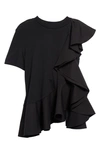 Alexander Mcqueen Asymmetric Ruffled Crewneck T-shirt In 1000 Black