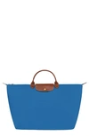 Longchamp Large Le Pliage Green Recycled Canvas Travel Bag In Cobalt