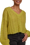 Bella Dahl Cable Stitch Crop Sweater In Golden Chartreuse