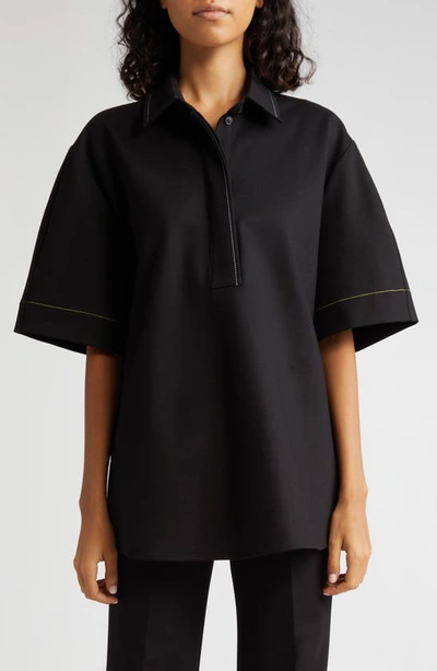 Victoria Beckham Contrast-stitch Short-sleeve Shirt In Black