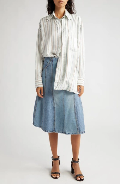 Victoria Beckham Deconstructed Denim Midi Skirt In Light Mid Vintage Wash
